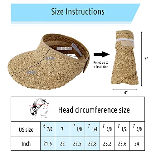 Straw Visor Hat for Women Wide Brim Womens Straw Hat Womens Sun Hat Womens Golf Visor Hats for Women Fashionable Sun Visor Hat for Women, Brown Mix