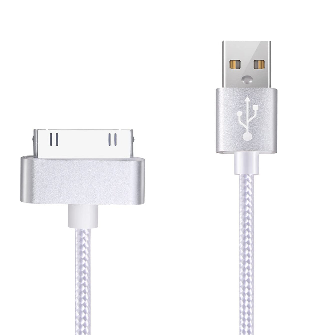 Teqooza 5 Feet Replacement High Speed USB 2.0 Nylon Braided Sync and Charging Charger Cable Cord for Apple iPhone 4, 4s, 3G, 3GS, 2G, iPad 1/2/3 iPod Touch, iPod Nano - Silver