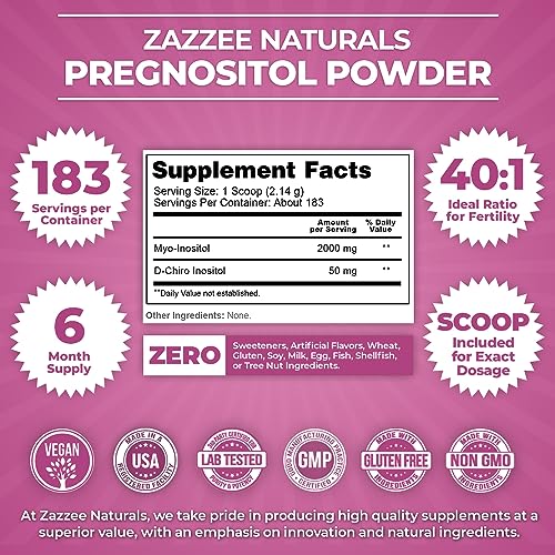 PREGNOSITOL Powder, 6 Month Supply, Myo-Inositol and D-Chiro-Inositol 40:1 Fertility Blend, Free Scoop for Exact Dosage, Premium Balanced Formula, 183 Servings, Vegan, All-Natural and Non-GMO