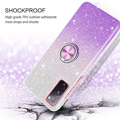 for Galaxy S20 FE Case, Phone Case Samsung S20 FE, Slim Thin Kickstand Ring Holder Car Mount Soft TPU Rubber Bumper Hybrid Hard Drop Protection Shockproof Girls Women Cover, Purple Glitters