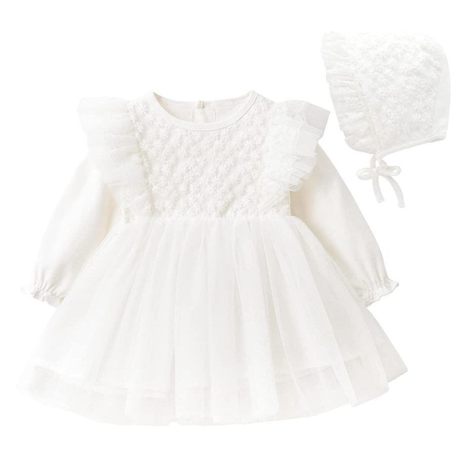 Baby Girl Christening Lace Dress Cute Infant Party Wedding Tulle Dress White 0-3 Months