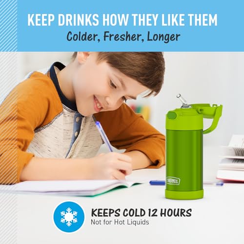 FUNTAINER Water Bottle with Straw - 12 Ounce, Lime - Kids Stainless Steel Vacuum Insulated Water Bottle with Lid
