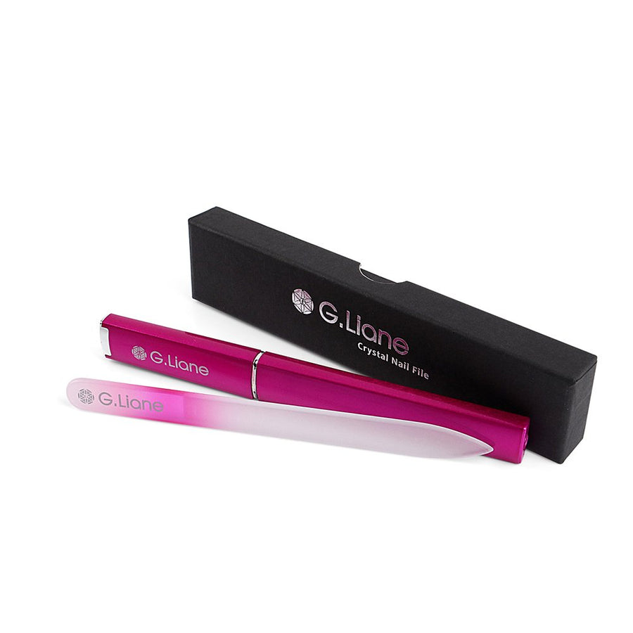 Crystal Glass Nail File - Professional Double Sided Etched Glass Nail Files With Case For Shaping The Natural Nails And Artificial Nail Manicure Pedicure Nail Care Gift Set 140mm(Rainbow Pink)
