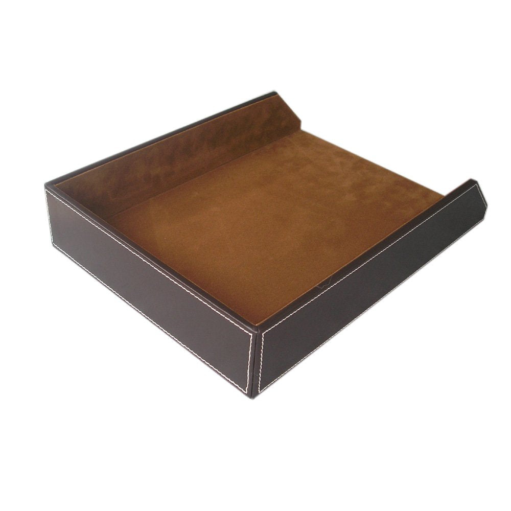 Letter Tray, PU Leather Paper Organizer Tray for Desk, Paper Organizer Storage Holder for Office Home or School A4 Size Brown