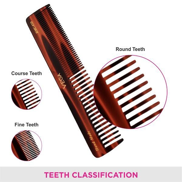 Vega Tortoise Shell Pattern Graduated Dressing Hair Comb,Handmade, (India's No.1* Hair Comb Brand)For Men and Women, (HMC-3D)
