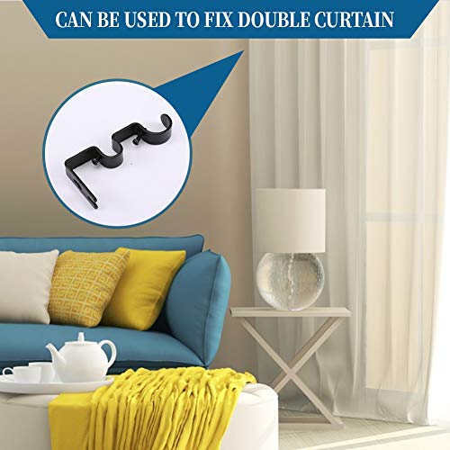 Heavy Duty Curtain Rod Brackets Double Curtain Rod Brackets Double Rod Holders 1 and 5/8 Inch Rod (Set of 3, Black)
