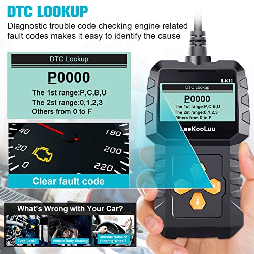 OBD2 Scanner Ease Setup Plug-Play: Clear Reset Engine Error Code Professional Code Reader Diagnostic Scan Tools with Freeze Frame/I/M Readiness for All Cars Since 1996 & Newer - LK11