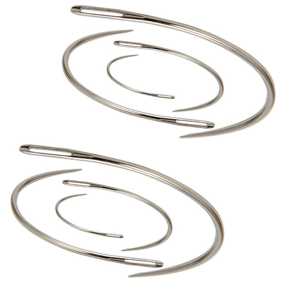 2 Sets 2'' / 2.5'' / 3 ''/ 3.5 '' Curved Leather Hand Sewing Needles C Type Needles for Carpet Leather Canvas Repairing Weaving Crafts