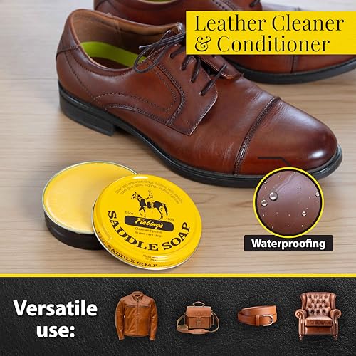 Yellow Saddle Soap for Leather (3.5 oz Tin) - Leather Cleaner & Conditioner to Soften, Protect & Restore Leathercraft - Leather Soap for Car Seat, Couch, Shoe, Purse, Boot, Bag, & Saddles