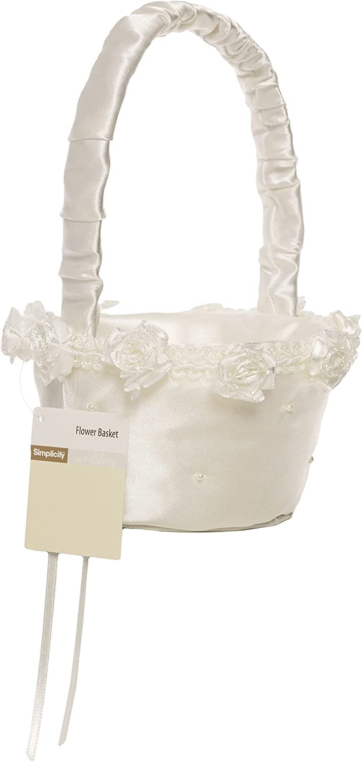 5073062010 Small Flower Girl Basket for Weddings and Other Celebrations, 3.5'' W x 5'' L x 7.5'' H, White Ivory