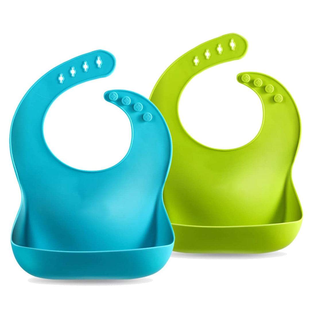 Set of 2 Cute Silicone Baby Bibs for Babies & Toddlers (10-72 Months) Waterproof, Soft, Unisex, Non Messy - Turquoise/Lime Green…