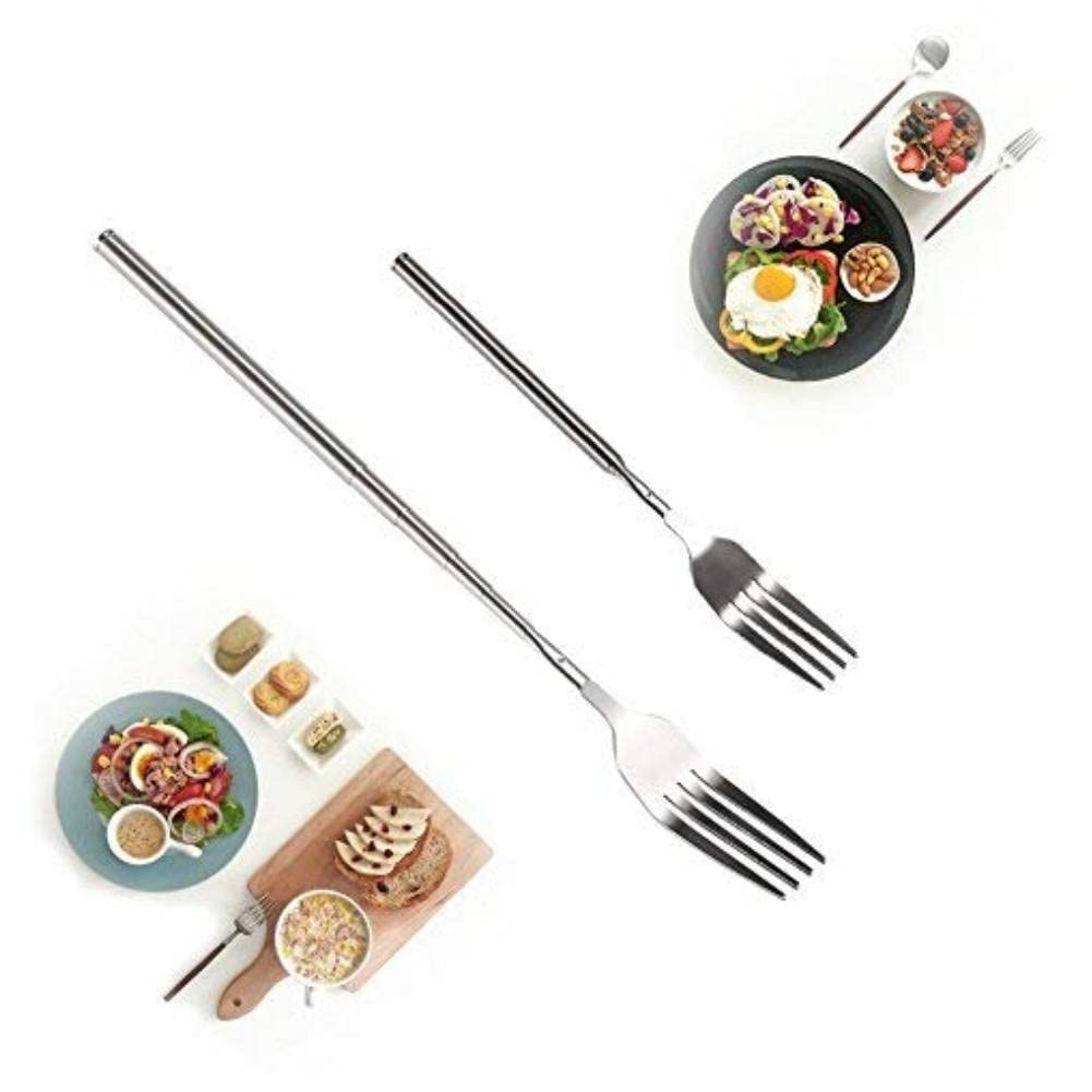 Extendable Fork Telescopic Fork Extendable Long Handle Fork Barbecue Toasting Dinner Fruit Dessert Long Fork Cutlery (1 pc)