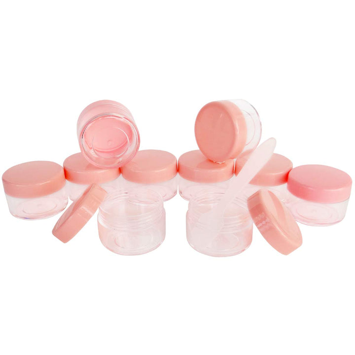 Pale Pink: 20Pcs 15 Gram 15Ml Jars, Small Cosmetic Sample Empty Container, Plastic Round Pot Pink Screw Cap Lid, Tiny 15G Bottle for Makeup, Eye Shadow, Nails, Powder, Jewelry, Be