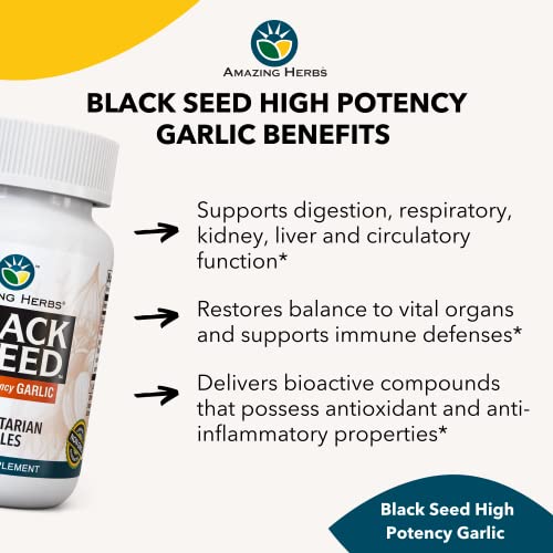 Whole Spectrum Black Seed & High Potency Garlic, Vegetarian Capsules - Gluten-Free, Non-GMO, Vegan, Supports Immune System, Lung Function, & Cardiovascular Health - 100 Count