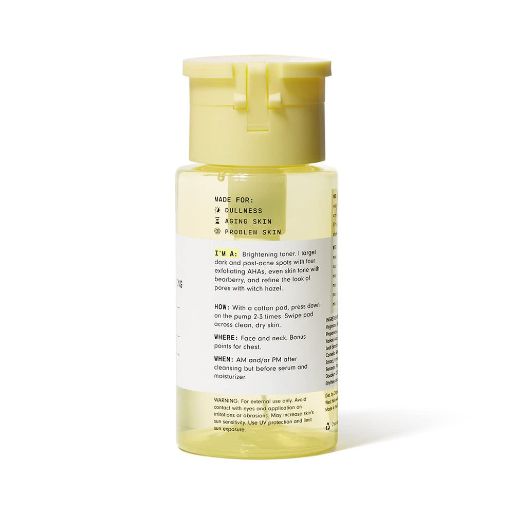 Weekend Glow Daily Brightening AHA Liquid Exfoliant - Exfoliating Treatment with Vitamin C, Azelaic Acid and AHAs - Helps Even Skin Tone and Post Blemish Spots - Vegan (4 fl oz)