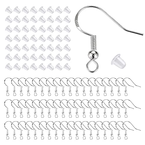 925 Sterling Silver Earring Hooks 200 PCS, Hypoallergenic Earring Hooks for Jewelry Making, Fish Hook Earrings Making Kit, DIY Earring Findings Jewelry Making Supplies, with 200 PCS Earring Backs