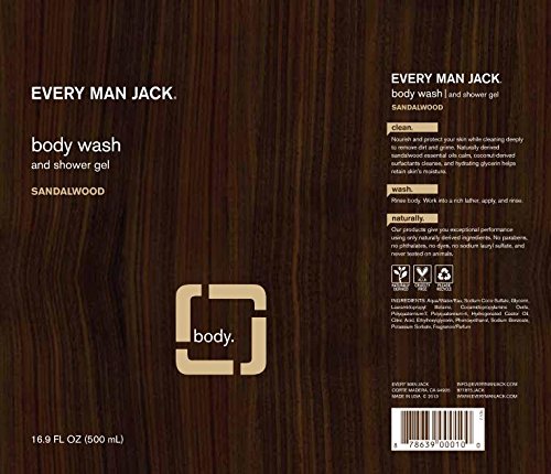 Everyman Body Wash Shower Gel, Sandalwood, 16.9 Fl Oz (91297)