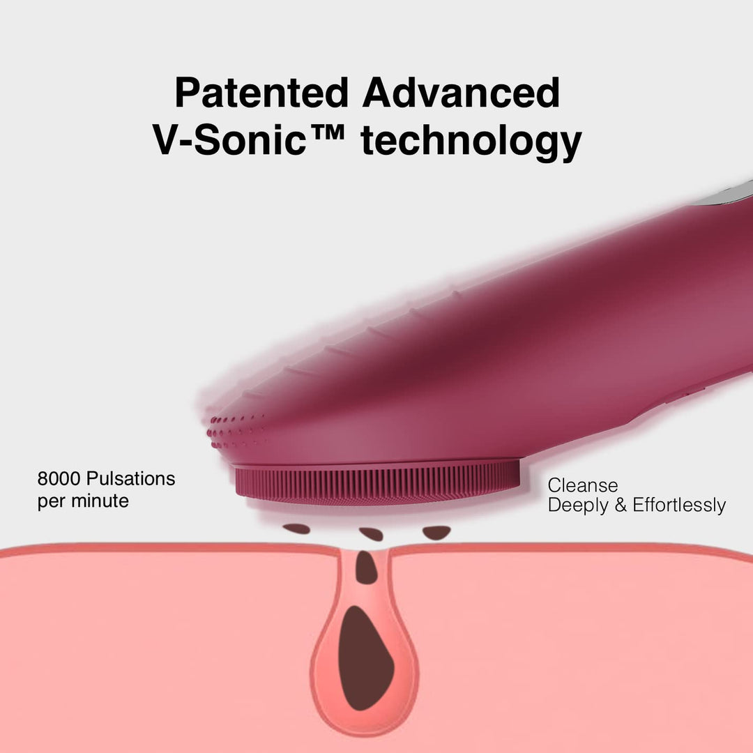 Face Scrubber, CLIE Facial Cleansing Brush, Waterproof and Rechargeable Face Scrub Brush for Men & Women, Cleansing, Exfoliating and Massaging, Electric Face Wash Brush - Berry