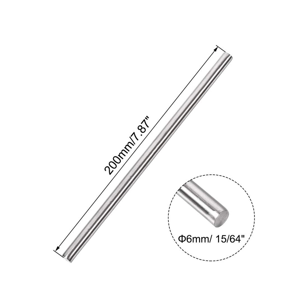 6mm x 200mm 304 Stainless Steel Solid Round Rod for DIY Craft - 5pcs