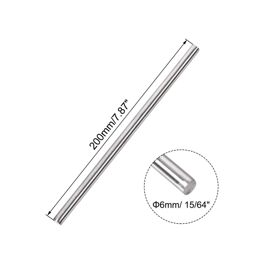 6mm x 200mm 304 Stainless Steel Solid Round Rod for DIY Craft - 5pcs