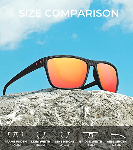 Polarized Sunglasses Men, Lightweight Mens Sunglasses Polarized UV Protection Driving Fishing Golf (Black/Ice Blue/Red)