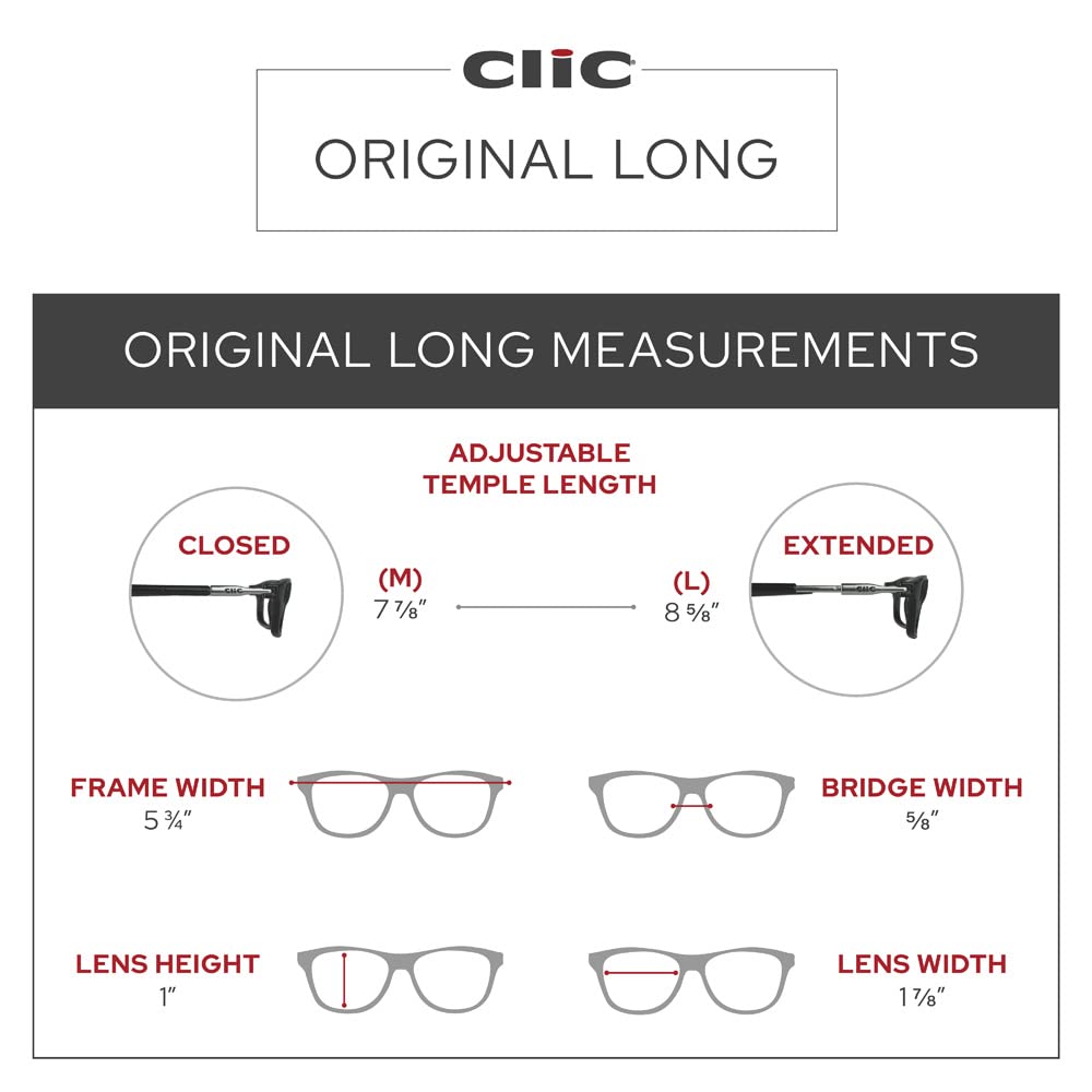 Magnetic Reading Glasses (Long Temples), Computer Readers, Replaceable Lens, Original Long, (Black, 1.25 Magnification)