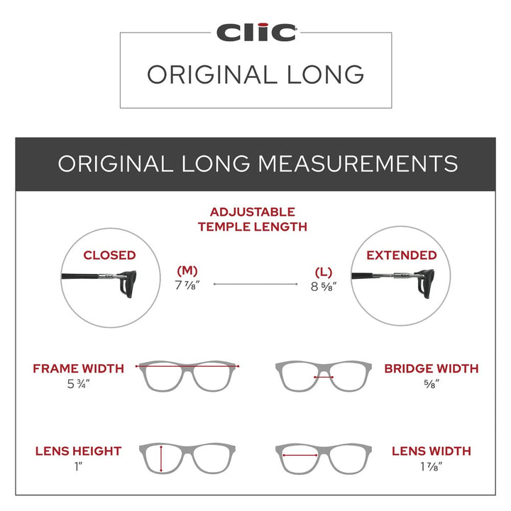 Magnetic Reading Glasses (Long Temples), Computer Readers, Replaceable Lens, Original Long, (Black, 1.25 Magnification)