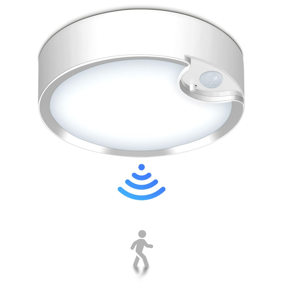 Motion Sensor Ceiling Light Battery Operated Battery Powered Ceiling Light with 400LM 6000K 7.8 inch Motion Activated Light for Closet Stair Hallway Shower Shed Garage Pantry Basement Porch