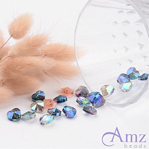 Pack of 50! Assorted Faceted Crystal Glass Iridescent AB Heart Beads Vertical Hole