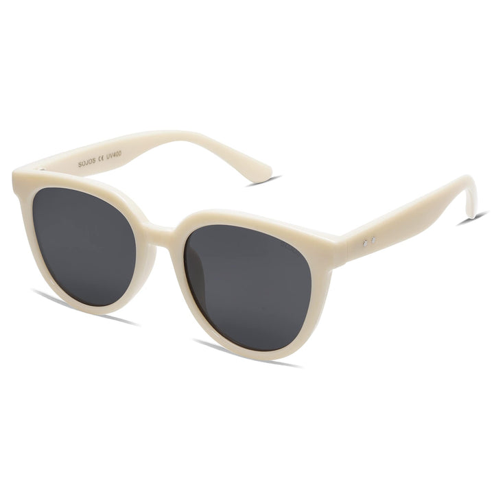 Trendy Cat Eye Round Polarized Sunglasses for Women Fashion UV Protection Sunnies Sunglasses SJ2175, Beige Frame/Grey Lens