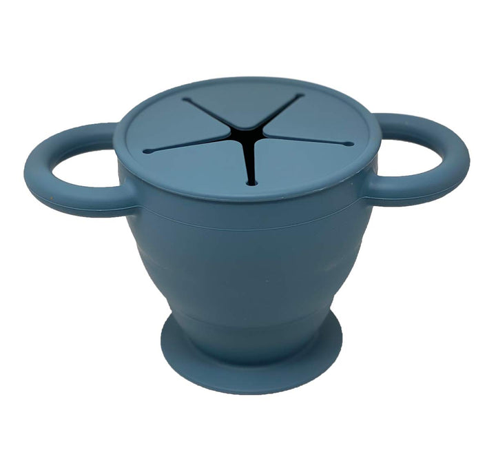 KidsCo | Snack Attack II Snack Cup | Collapsible Silicone Snack Container | Toddler and Baby Snack Catcher Lid (Blue Steel)