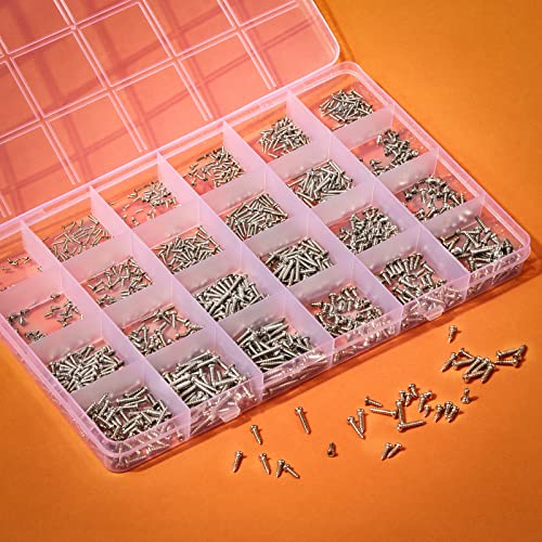 1440Pcs Mini Screws Small Self Tapping Screws,Phillip Pan Head Micro Screws, Tiny Electronic Screws,M1 M1.2 M1.4 M1.7 M2 M2.3 Silver Screws 24 Size Assortment Screw kit