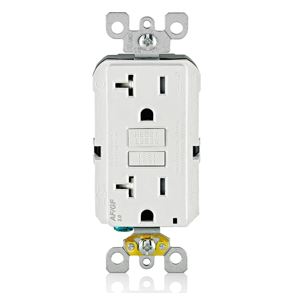 Dual-Function AFCI/GFCI Outlet, 20 Amp, Self Test, Tamper-Resistant with LED Indicator Light, Protection from Both Electrical Shock and Electrical Fires in One Device, AGTR2-W, White