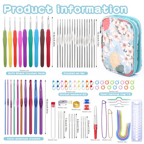 96 Pack Crochet Hooks Set, Ergonomic Knitting Needle Weave Yarn Kits with Storage Case and Crochet Needle Accessories for Beginners and Experienced Crochet Hook Lovers