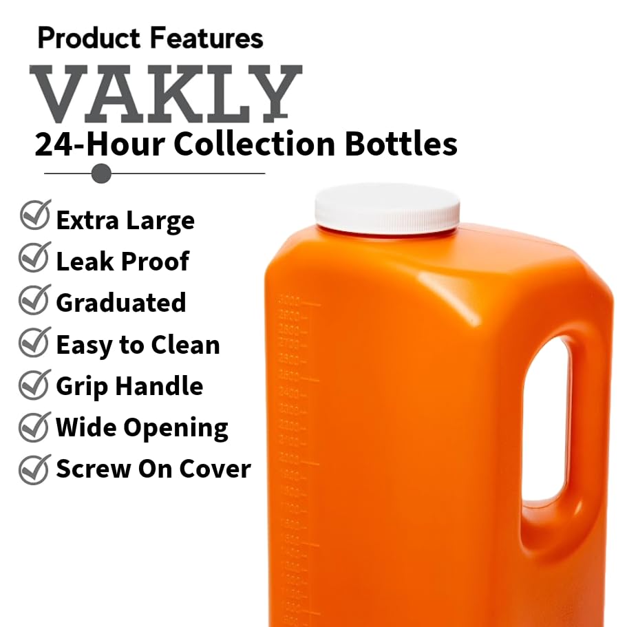 24-Hour Urine Collection Bottles with Easy-Grip Handle - Large Graduated Container for Overnight Collection with Wide Opening and Screw On Cover (1)