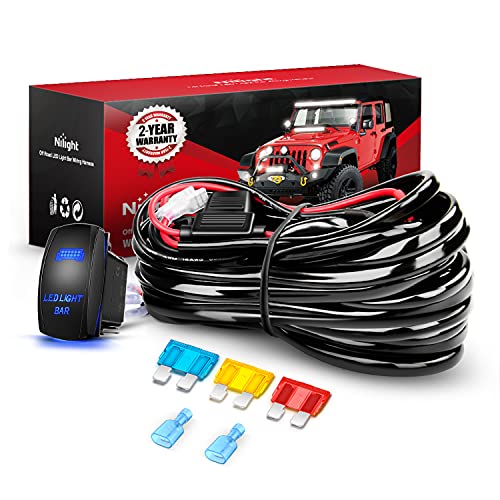 10014W LED Light Bar Wiring Harness Kit 14AWG Heavy Duty 12V 5Pin Rocker Laser On Off Waterproof Switch Power Relay Blade Fuse-1 Lead, 2 Years Warranty