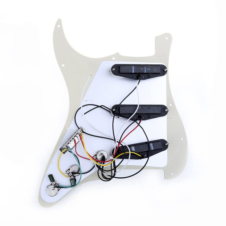 11-Hole SSS Prewired Loaded Pickguard with Single Coil Pickups Set for Fender Squier Strat Electric Guitar, 4Ply Aged White Pearl