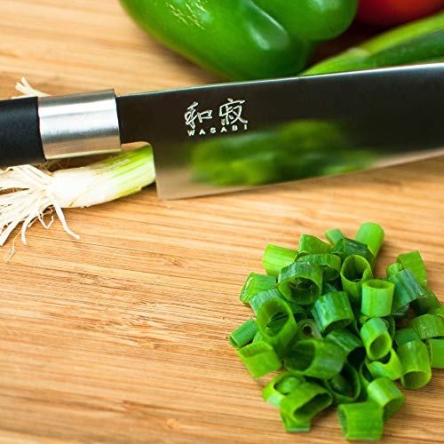 Wasabi Chef's Knife 8”, Thin, Light Kitchen Knife, Ideal For All-Around Food Preparation, Hand-Sharpened Japanese Knife, Perfect For Fruit, Vegetables, And More,Black