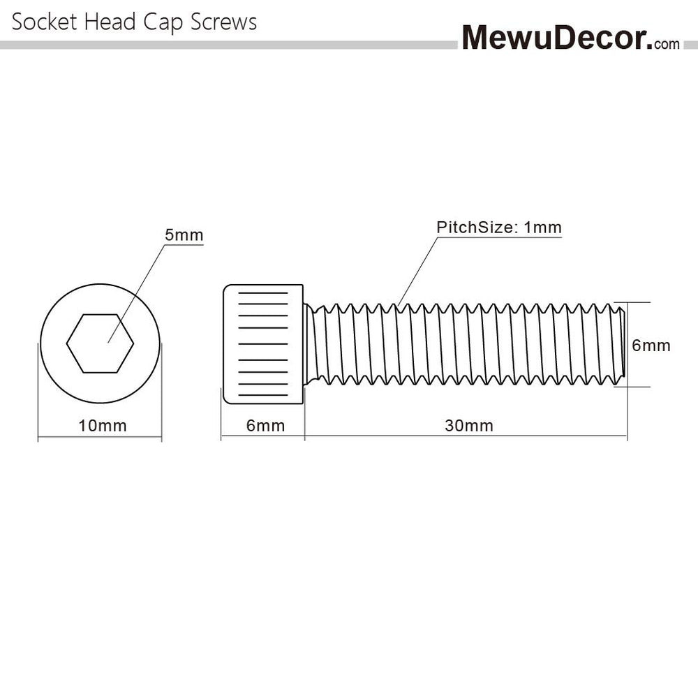 M6-1.0 x 30mm Socket Head Cap Screws Metric, Allen Socket Drive, Stainless Steel 18-8 (304), Full Thread, Bright Finish, Machine Thread, 20 PCS