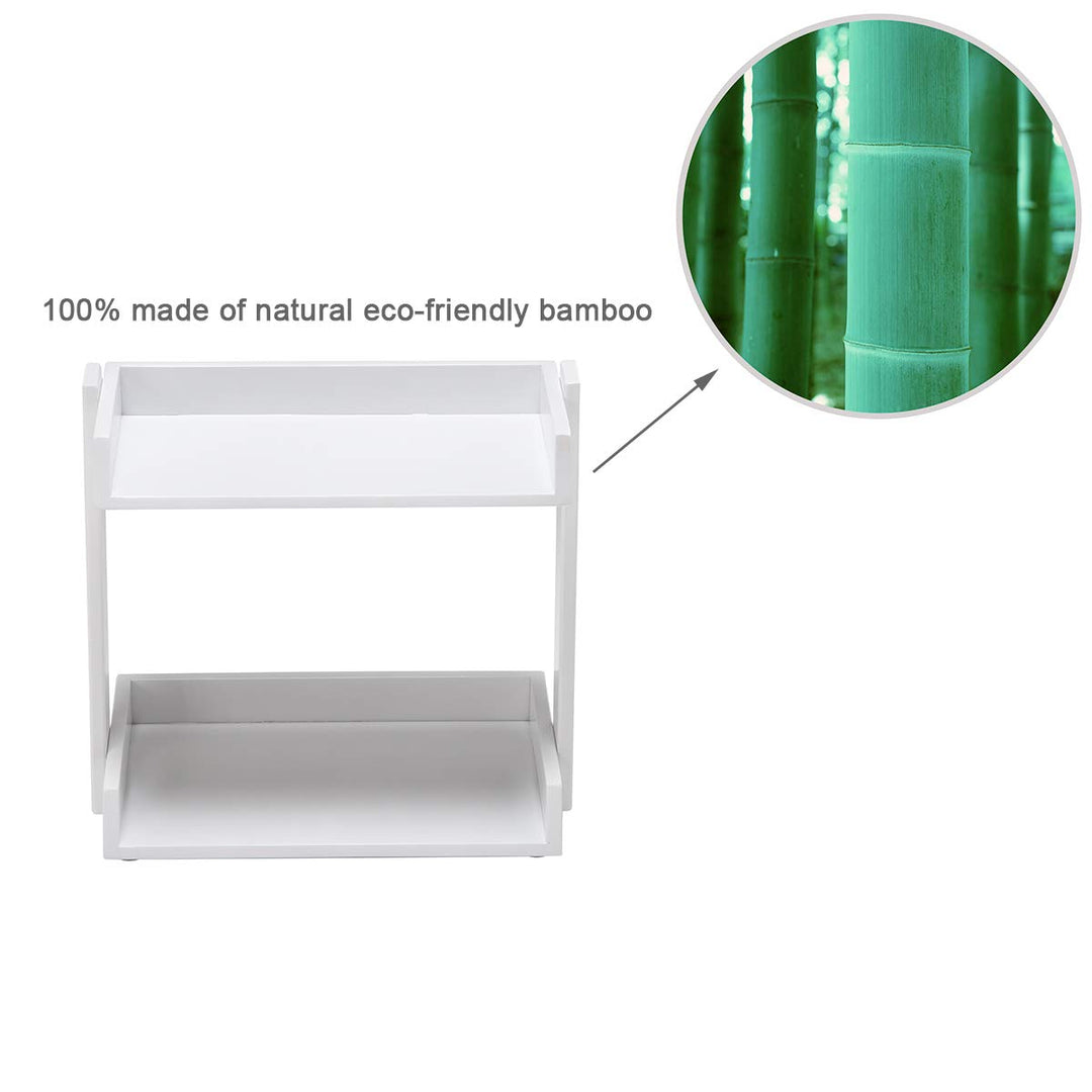 Bamboo Makeup & Countertop Organizer, Small - 2 Layer Cosmetics, Lipsticks, Jewelry, Brushes, Hair Accessories & Perfume Organizer for Dresser, Easy Assembly - White