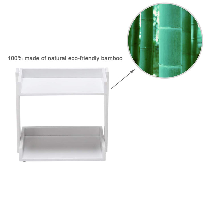 Bamboo Makeup & Countertop Organizer, Small - 2 Layer Cosmetics, Lipsticks, Jewelry, Brushes, Hair Accessories & Perfume Organizer for Dresser, Easy Assembly - White