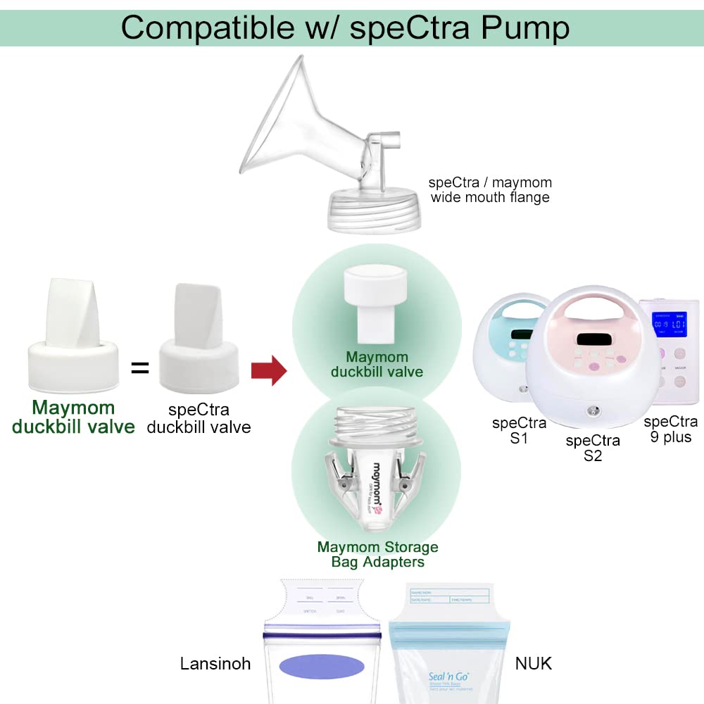 Breastmilk Storage Bag Adapters Compatible with Spectra S1, S2 Pumps ; 2 Duckbill Valves Included; Clear BPA Free Material; Boiling Water OK; Do Not Use Microwave or Steamer Bag to Sanitize