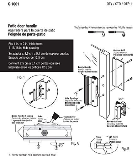 Prime-Line C 1001 Sliding Glass Door Handle Set, 4-15/16 In., Extruded Aluminum, Black (Single Pack)