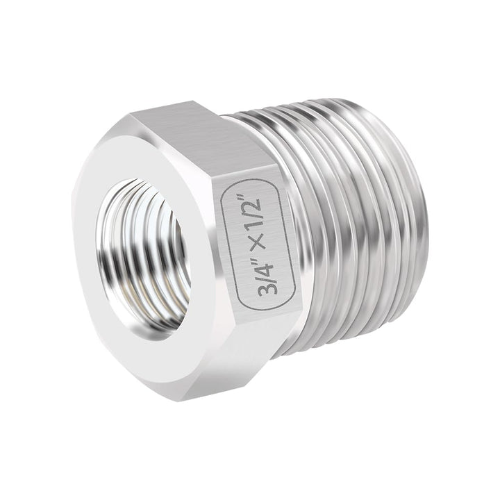 Stainless Steel Reducing Hex Bushing, 3/4 Male NPT to 1/2 Female NPT, Reducer Bushing Pipe Hose Fitting(Pack of 1)