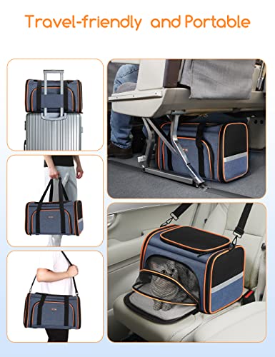Cat Carrier, Airline Approved Pet Carrier, 3 Sides Expandable Dog Carrier with Fleece Pad, 3 Doors for Cats, Dogs, Puppy and Small Animals
