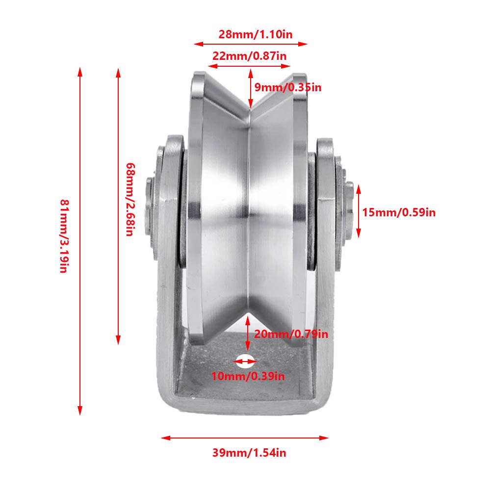 3in V Groove Wheel Stainless Steel Groove Wheel Heavy Duty Track Wheel Rigid Caster Sliding Gate Roller Wheel Double Bearing for Swing Sliding Gate