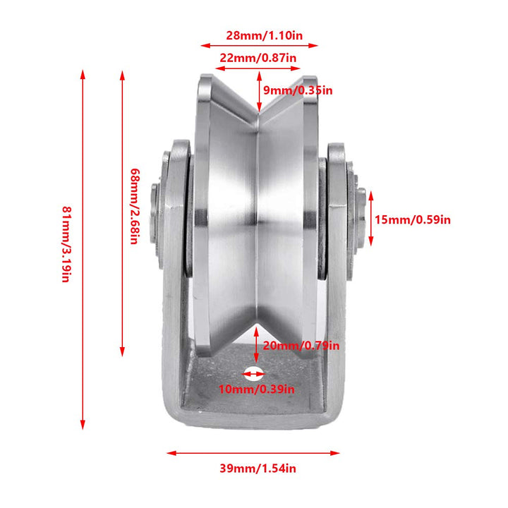 3in V Groove Wheel Stainless Steel Groove Wheel Heavy Duty Track Wheel Rigid Caster Sliding Gate Roller Wheel Double Bearing for Swing Sliding Gate