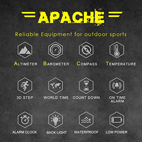 Digital Sports Watches for Men Military Watches with Compass Temperature, Steps Tracker, Large Dial, Model: Apache