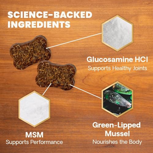 VetriScience Extra Strength Healthy Hip & Joint Chews, GlycoFlex Glucosamine & Green-Lipped Mussel Joint Support Supplement for Dogs, Promote Mobility & Soothe Joint Discomfort, Chicken, 120 Count