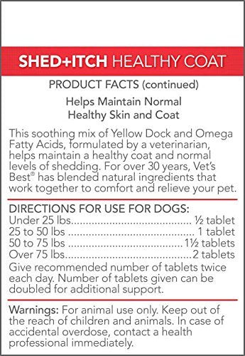 Vet's Best Healthy Coat Shed & Itch Relief Dog Supplements | Relieve Dogs Skin Irritation and Shedding Due to Seasonal Allergies or Dermatitis | 50 Chewable Tablets